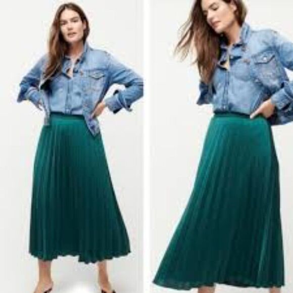 J. Crew Pleated Midi Skirt Jade Green Size 00 - Picture 1 of 8